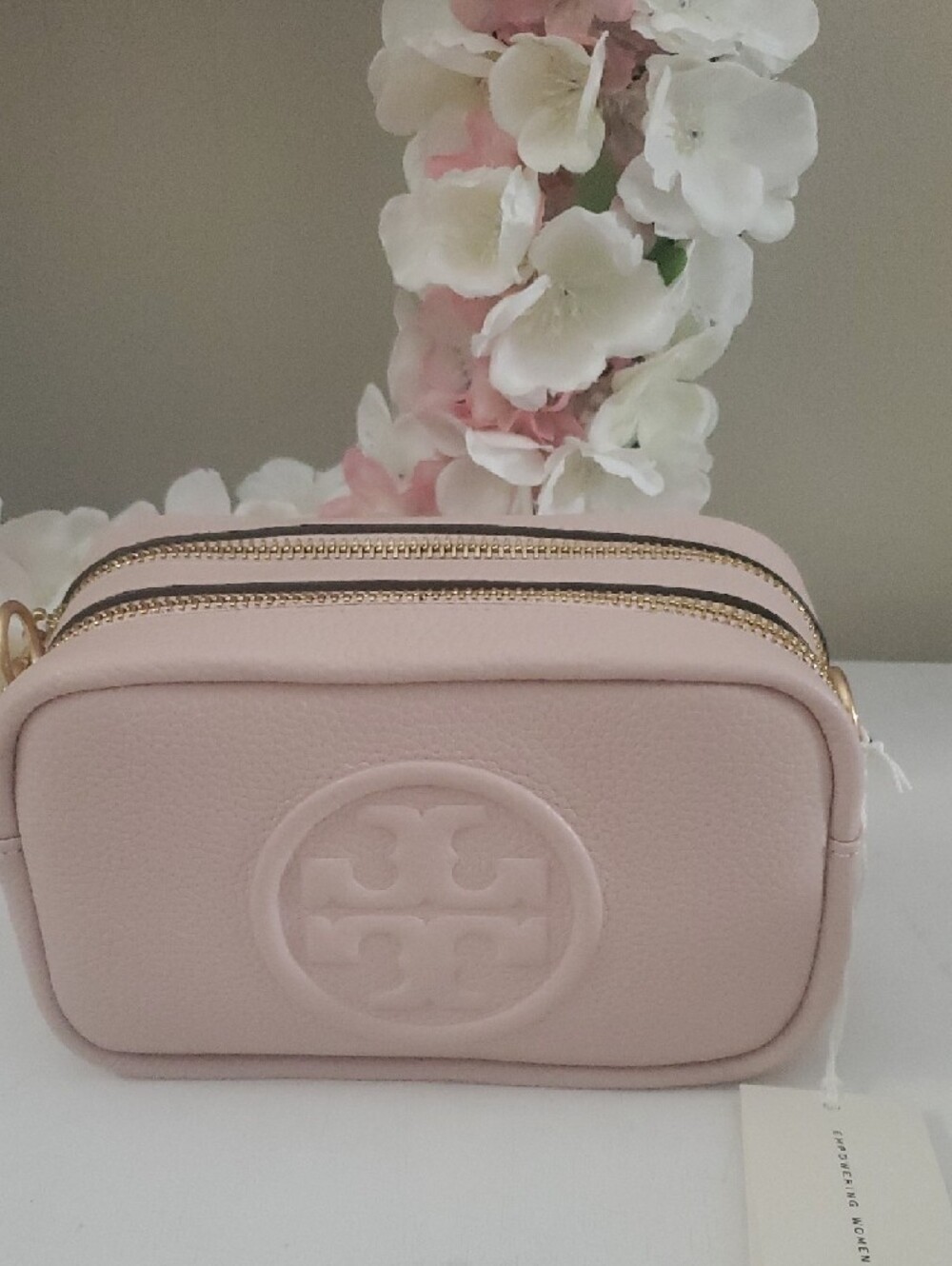 Mothers Day! Summer! Tory Burch Blush Pink Leather Double-Zip Cosmetic Crossbody